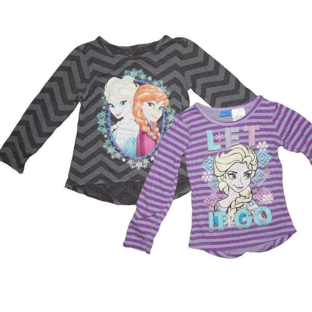 bundle lot of 2 Disney Frozen girls XS 4/5 long sleeve graphic shirts Elsa Anna